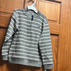 Gray and White Zip Up Sweater with Stripes